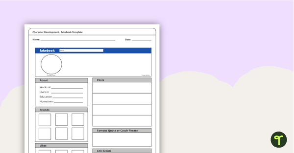 Image of Character Development – Fakebook Page Worksheet