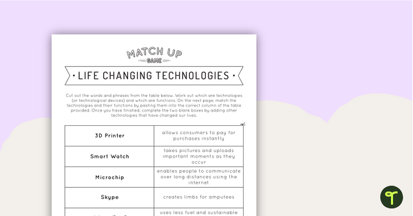 Preview image for Life Changing Technologies - Match-Up Activity - teaching resource