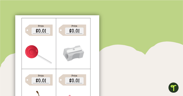 Preview image for Picture Cards with Price Tags and Coins (US Currency) - teaching resource