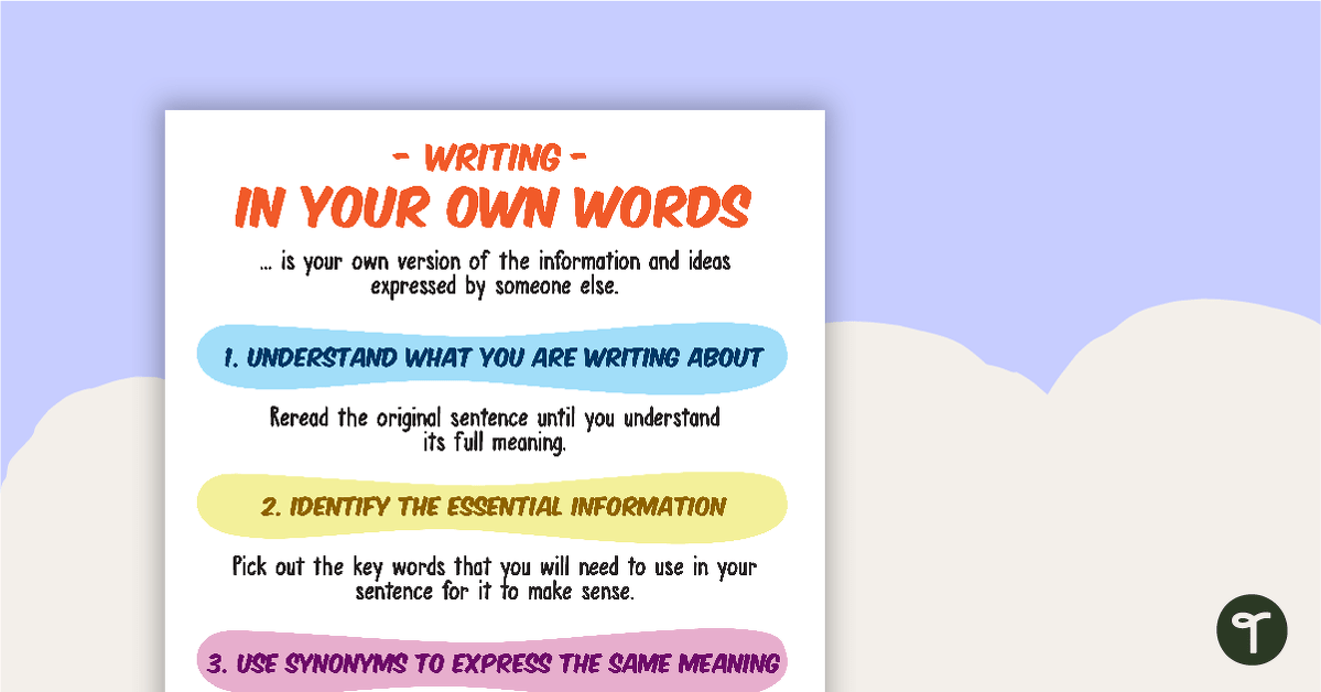 Writing In Your Own Words teaching resource