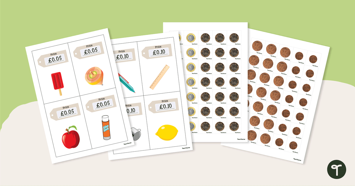 Shop Item Picture Cards with British Coins teaching resource