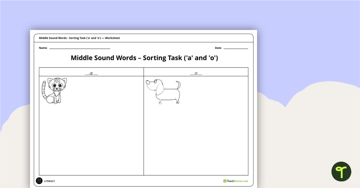 Middle Sound Words - Sorting Task ('a' and 'o') teaching resource