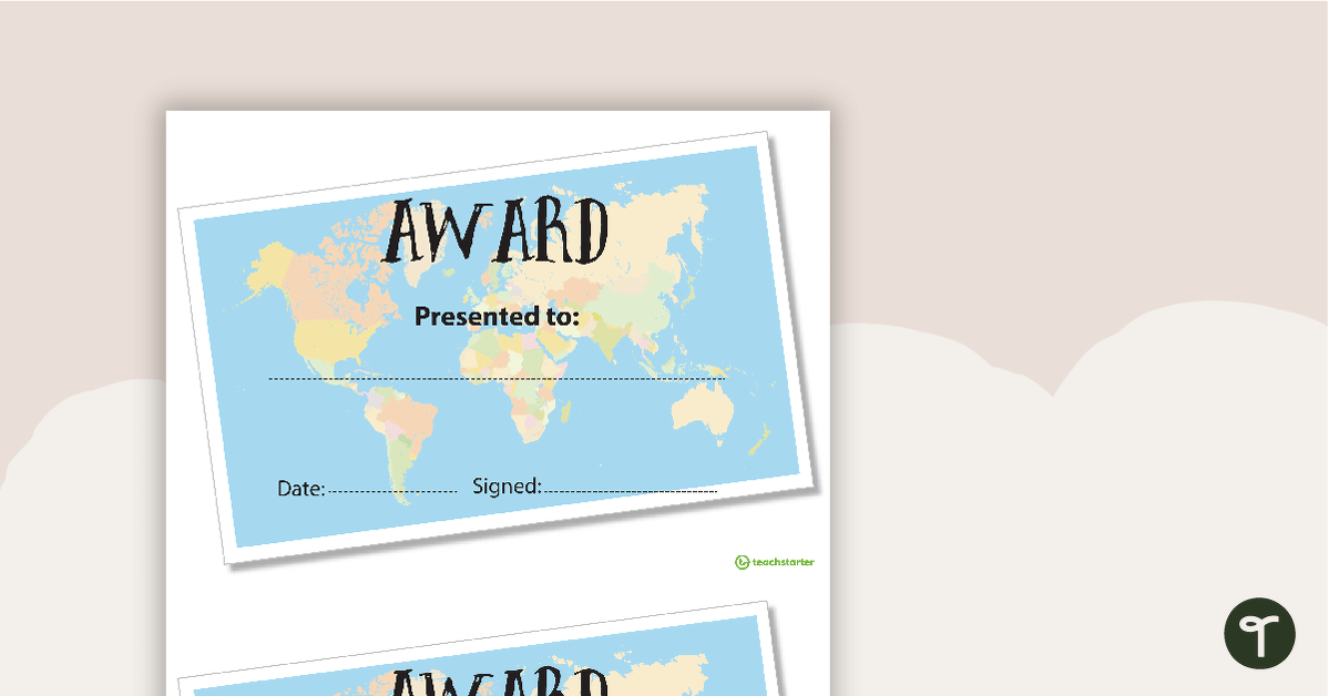 Travel Around the World - Award Certificate teaching resource