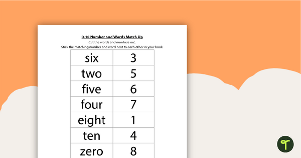 0-10 Number Word Matchup - Worksheet teaching resource