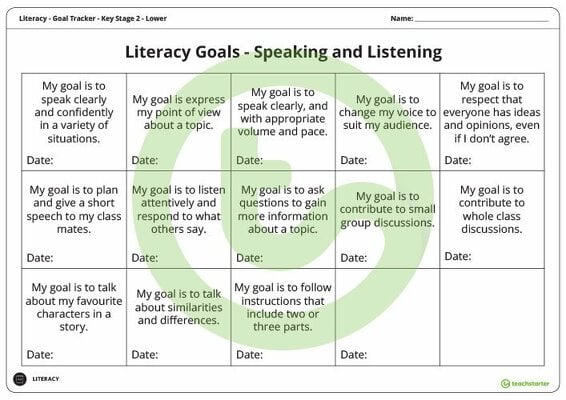 Goal Labels - Speaking and Listening (Key Stage 2 - Lower) teaching resource