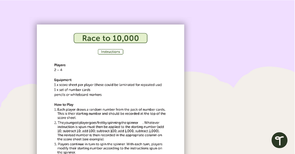 4-Digit Place Value Card Game - Race to 10,000 teaching resource