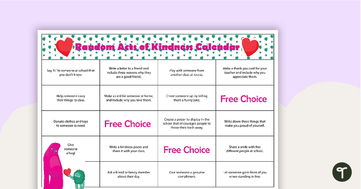Random Acts of Kindness Calendar teaching resource