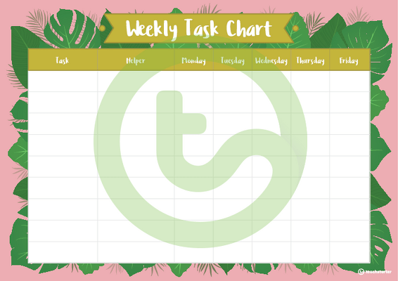 Lush Leaves Pink - Weekly Task Chart teaching resource