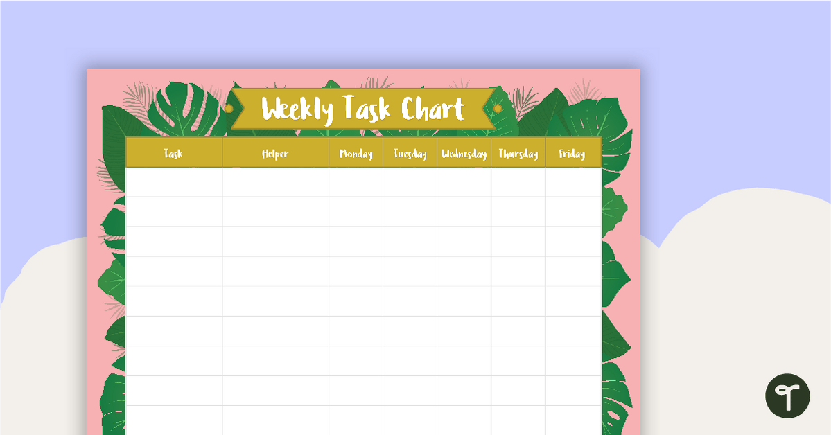 Lush Leaves Pink - Weekly Task Chart teaching resource