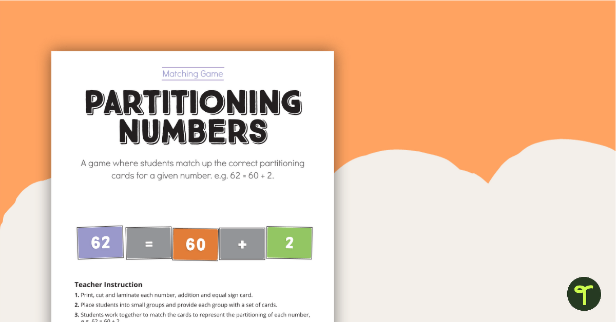 Partitioning Numbers - Match-Up Activity teaching resource