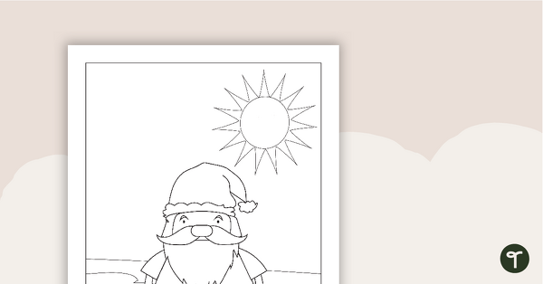 Santa at the Beach Colouring in Sheet teaching resource