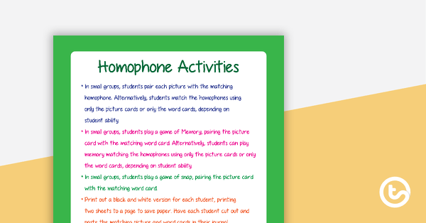 homophone matchup cards teach starter