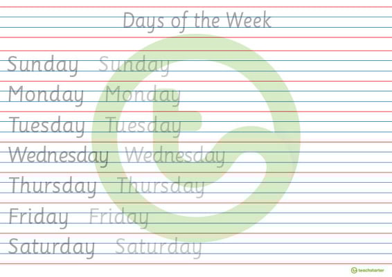 Handwriting Sheet - Days of the Week teaching resource