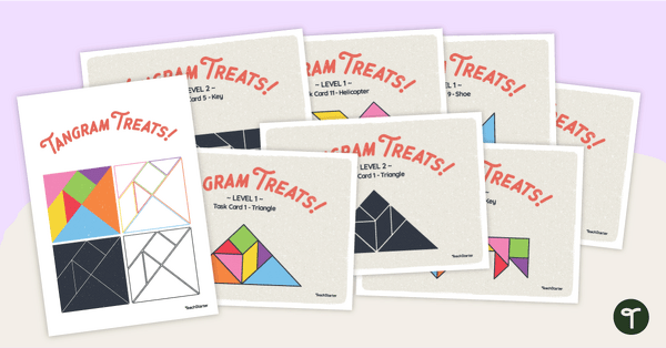 Tangram Treats的预览图像 - 任务卡和模板（完整彩色版本） - 教学资源