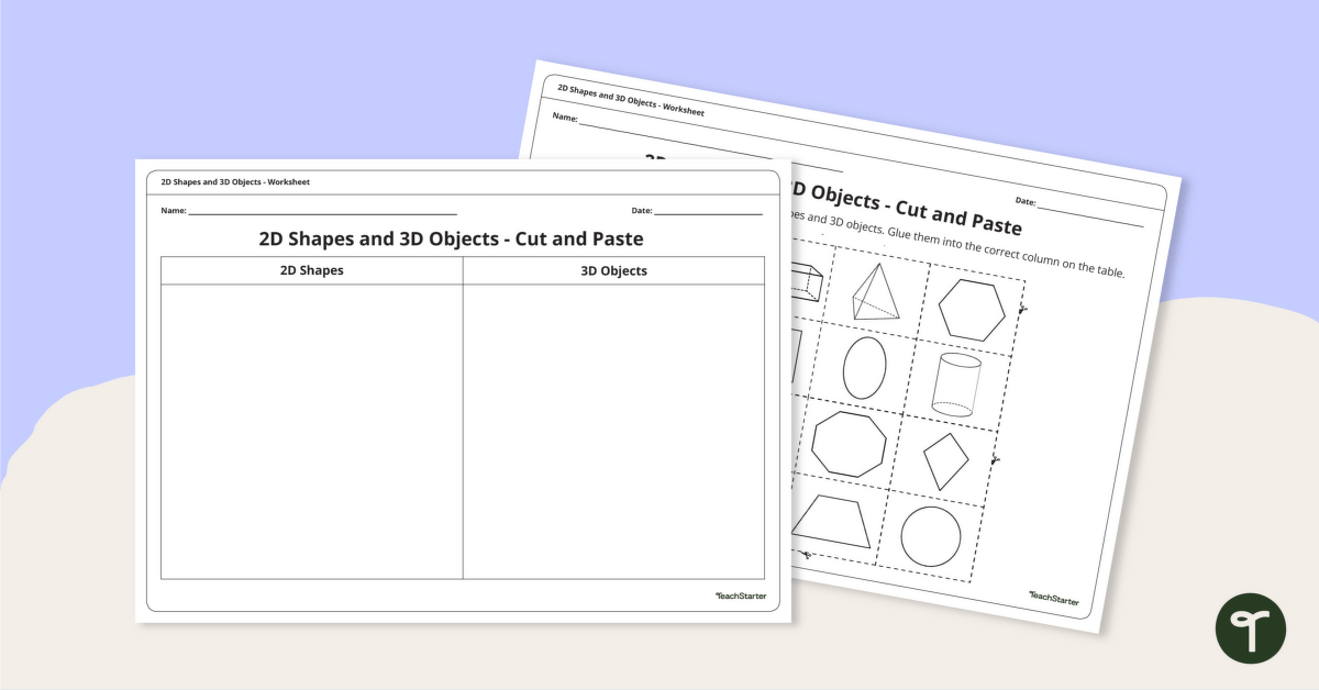 2D Shapes and 3D Objects - Cut and Paste Worksheet teaching resource