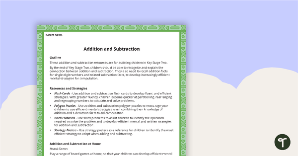 Maths Activity Ideas for Parents - Addition and Subtraction teaching resource