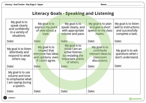 Goal Labels - Speaking and Listening (Key Stage 2 - Upper) teaching resource
