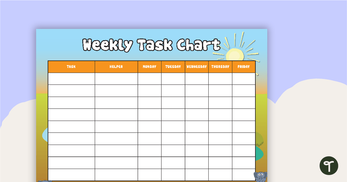 Elephants - Weekly Task Chart teaching resource