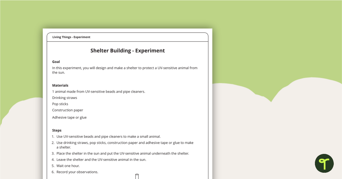 Shelter Building - Experiment teaching resource
