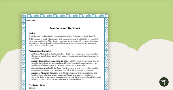 Math Activity Ideas for Parents - Fractions and Decimals teaching resource