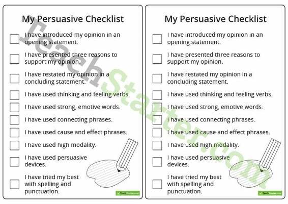 Persuasive Writing Checklist (Simplified Version) teaching resource