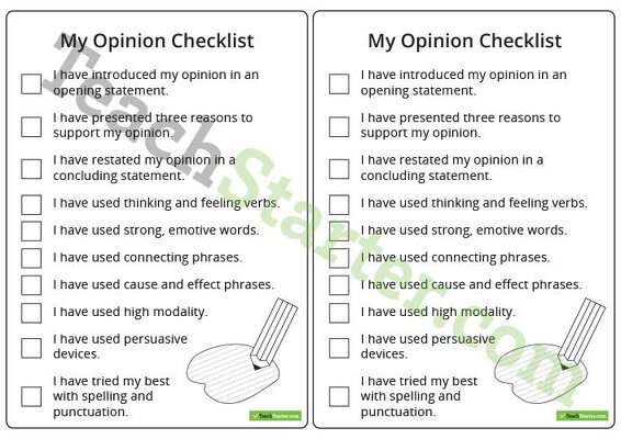 Opinion Writing Checklist (Simplified Version) teaching resource