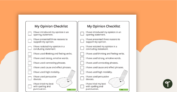 Preview image for Opinion Writing Checklist (Simplified Version) - teaching resource
