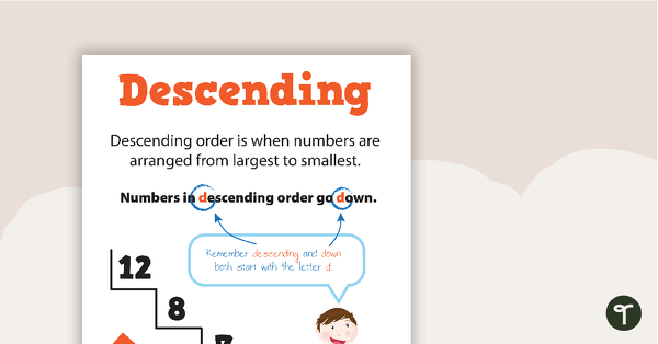 Ascending Numbers Poster teaching resource