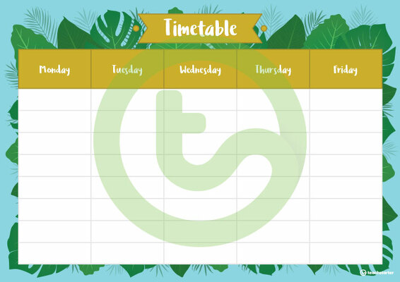 Lush Leaves Blue - Weekly Timetable teaching resource