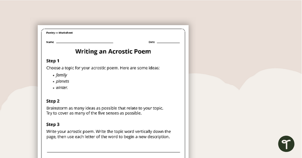 Go to Writing an Acrostic Poem Worksheet teaching resource