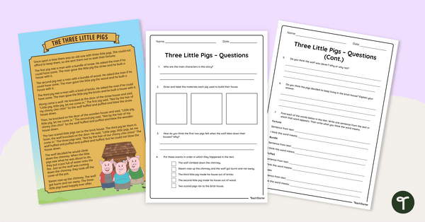 Go to The Three Little Pigs – Comprehension Worksheet teaching resource