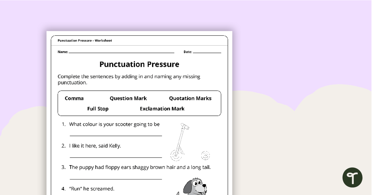 Punctuation Pressure Worksheet teaching resource