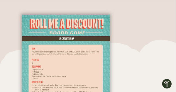 Preview image for Roll Me a Discount! Board Game - teaching resource