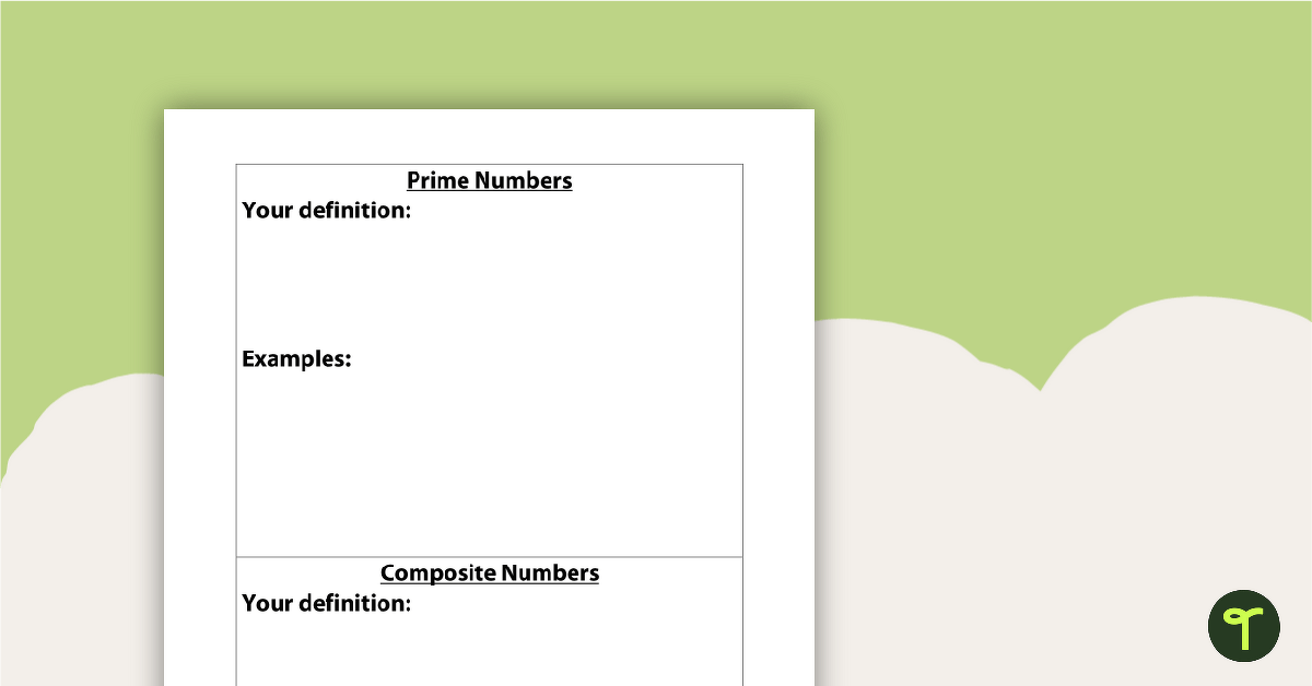 Prime and Composite Number Worksheet teaching resource