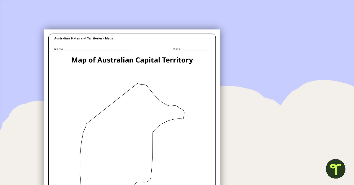 Black Map of the Australian Capital Territory - Template teaching resource