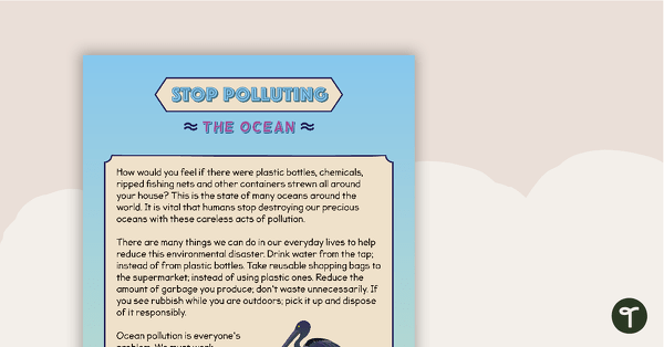 Preview image for Comprehension - Stop Polluting The Ocean - teaching resource