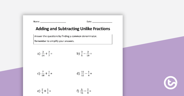adding and subtracting fractions worksheets teach starter