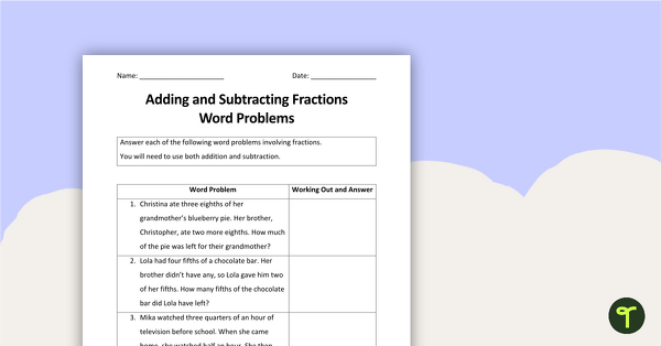 Adding and Subtracting Fractions - Worksheets teaching resource