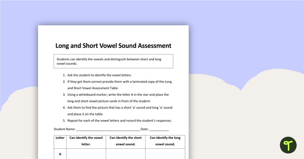 Long and Short Vowel Flashcards (Assessment Kit) teaching resource