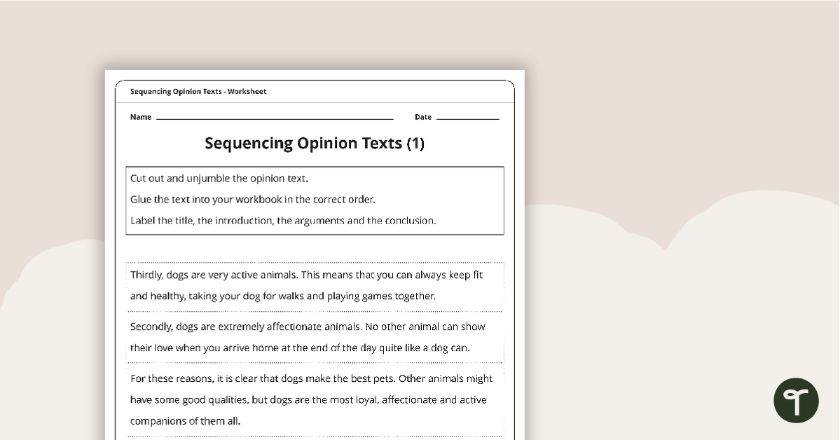 Opinion Texts Sequencing Activity teaching resource