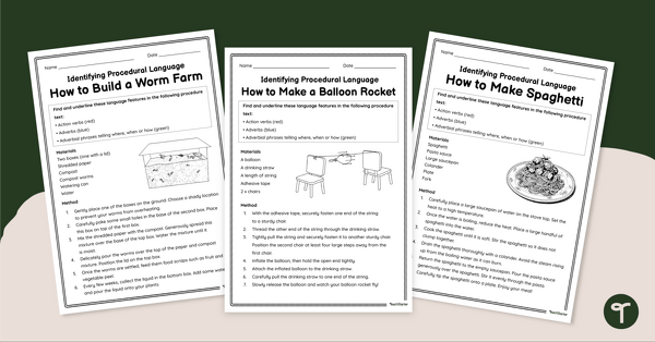 Preview image for Identifying Procedural Language Worksheets - teaching resource