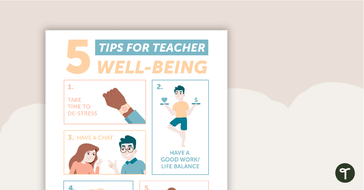 5 Tips for Teacher Well-Being Poster teaching resource