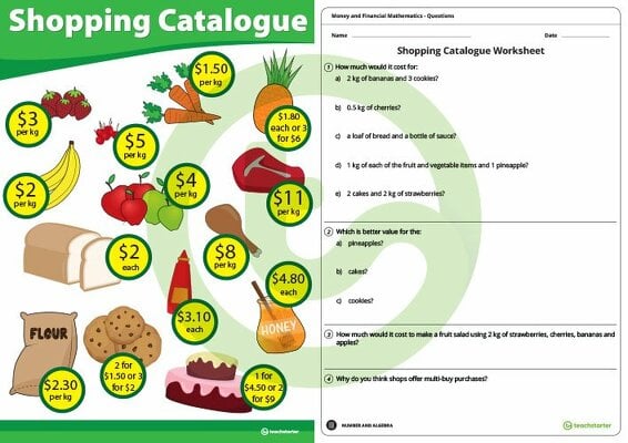 Shopping Catalogue with Worksheet teaching resource
