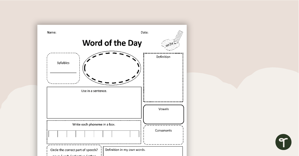 Word Of The Day Worksheet teaching resource