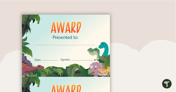 Dinosaurs - Award Certificate teaching resource