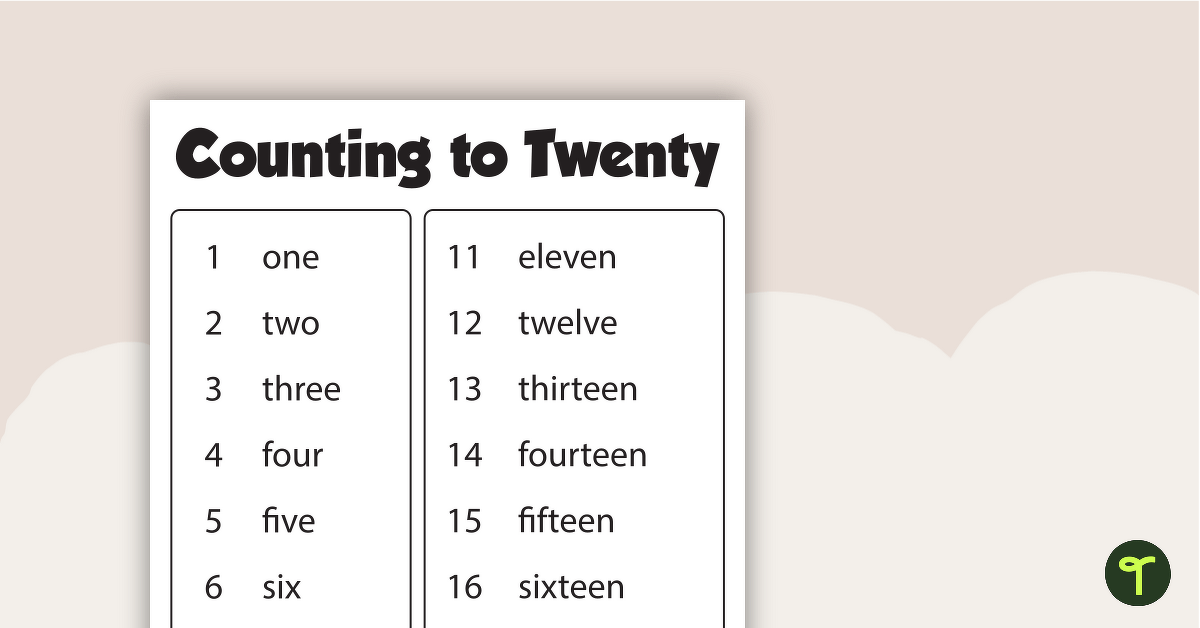 Counting to Twenty Poster - BW - No Capitals teaching resource