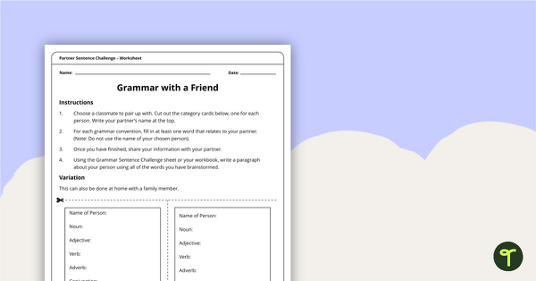 Go to Partner Sentence Challenge Worksheet teaching resource