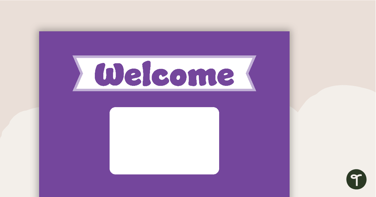 Plain Purple - Welcome Sign and Name Tags teaching resource