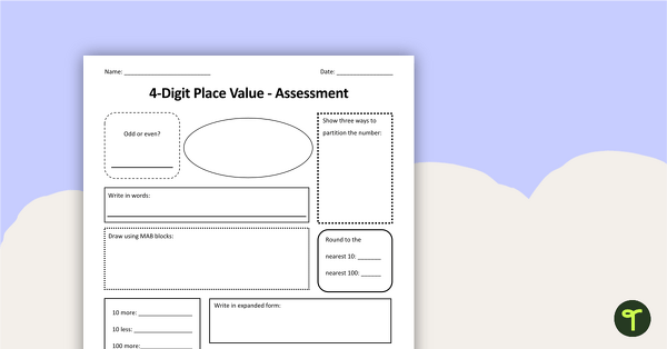 Preview image for 4-Digit Place Value - Assessment - teaching resource