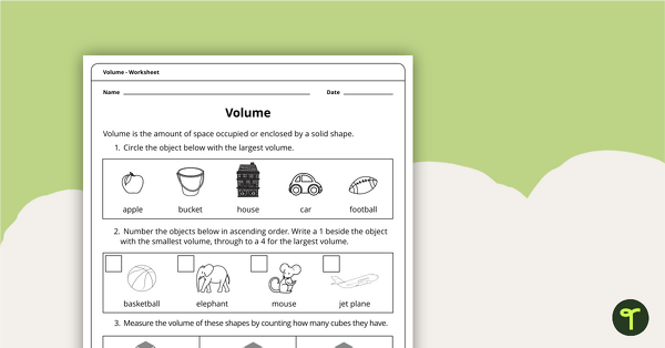 Volume Worksheet teaching resource